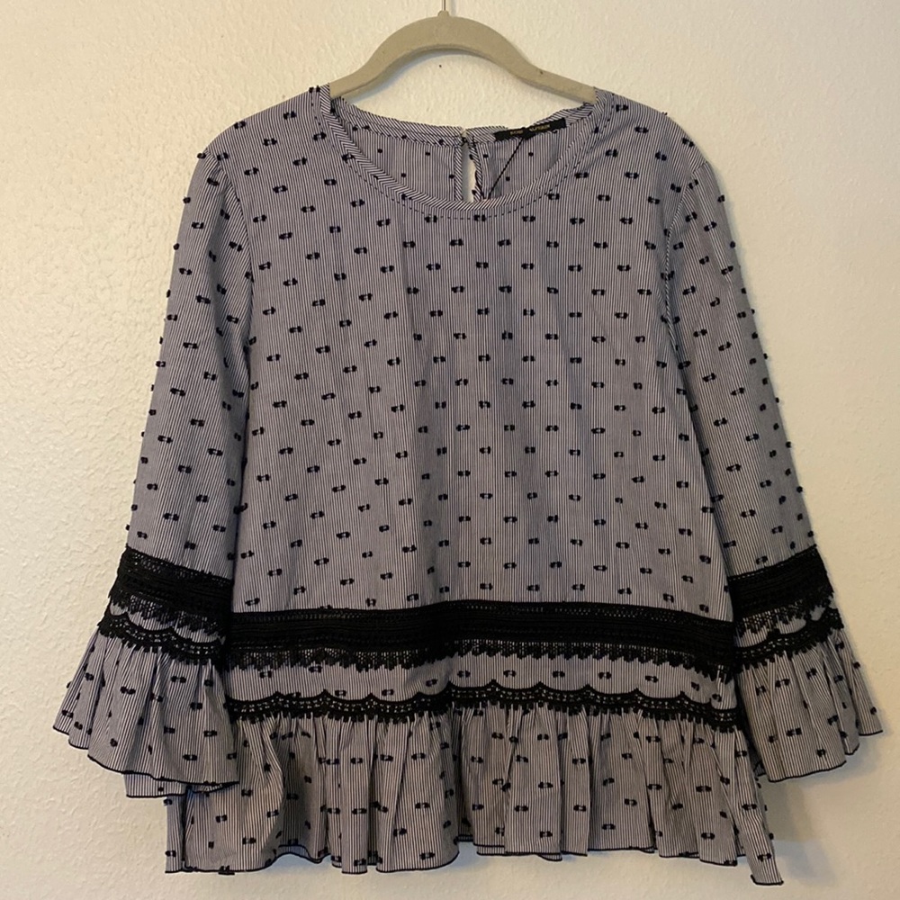 NWT Kobi Halperin black & white Haiden blouse